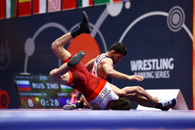 World Ranking Series Ulaanbaatar Open 57kg FS Musa Mekhtikhanov RUS df Sumit Sumit IND Copyright: xJakexKirkmanx xUnitedxWorldxWresx Jake Kirkman United World Wres