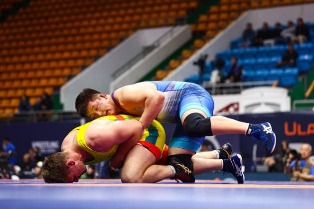 World Ranking Series Ulaanbaatar Open 97kg FS Demchigdorj Tumurbaatar MGL df Thomas John Mcglinchey Barns AUS Copyright: xJakexKirkmanx xUnitedxWorldxWresx Jake Kirkman United World Wres