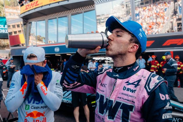 Formula 1 Monaco Grand Prix 2026 Pierre Gasly (BWT Alpine F1 Team, 10) and Liam Lawson (Visa Cash App Racing Bulls Formula One Team, 30) in parc fermÃ after qualifying on quali day at the Monaco GP 2026 06 06 2026