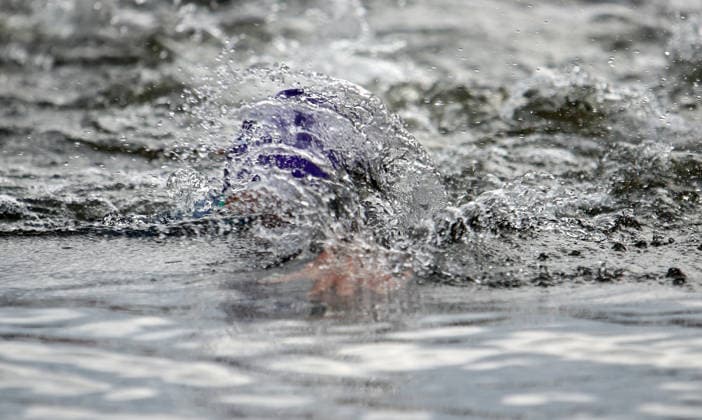 Ironman in Hamburg 2026 Professional athlete on the swim course in the European Championship race
