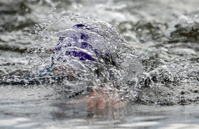 Ironman in Hamburg 2026 Professional athlete on the swim course in the European Championship race