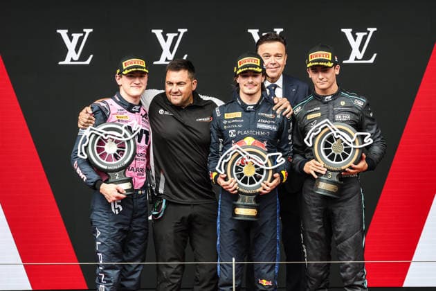 AUTO - FORMULA 2 2026 - MONACO TSOLOV Nikola (bul), Campos Racing, Dallara F2 2024, portrait, DUNNE Alex (irl), Rodin Motorsport, Dallara F2 2024, portrait and BEGANOVIC Dino (swe), DAMS Lucas Oil, Dallara F2 2024, portrait podium celebration during the 4th round of the 2026 FIA Formula 2 Championship from June 5 to 7, 2026 on the Circuit de Monaco, in Monte-Carlo, Monaco - Monte-CarloMonaco  Copyright: xEricxAlonsox