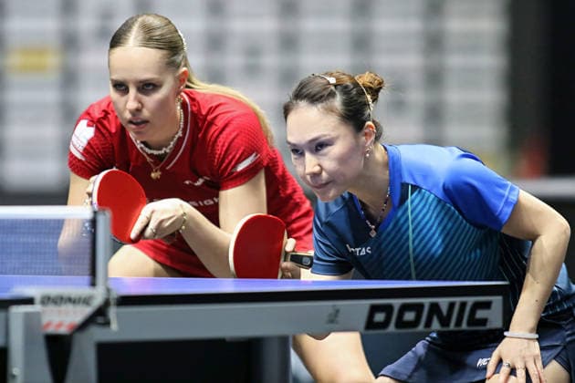 Annett Kaufmann with doubles partner Xiaona Shan in the semi-finals against Sophia Klee and Franziska Schreiner GER Erfurt TT Finals 2026 German Championships, Table Tennis Exhibition Hall Erfurt 07 06 2026 GER Erfurt TT Finals 2026 German Championships, Table Tennis Exhibition Hall Erfurt 07 06 2026 Thuringia German Championships 06 06 2026 Erfurt Copyright: xEibner-Pressefoto JoergxHirschx EP_JHH