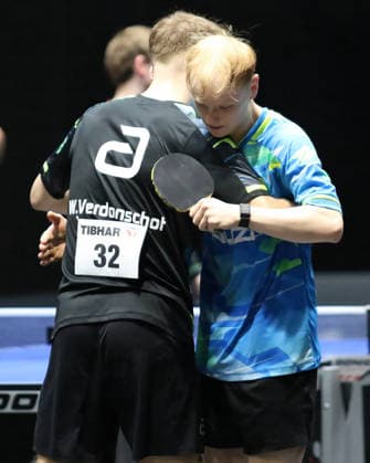 Wim Verdonschot and doubles partner Andre Bertelsmeier win the semi-finals GER Erfurt TT Finals 2026 German Championships, Table Tennis Exhibition Hall Erfurt 07 06 2026 GER Erfurt TT Finals 2026 German Championships, Table Tennis Exhibition Hall Erfurt 07 06 2026 Thuringia German Championships 06 06 2026 Erfurt Copyright: xEibner-Pressefoto JoergxHirschx EP_JHH