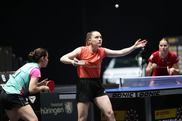 Sophia Klee with doubles partner Mia Griesel GER Erfurt TT Finals 2026 German Championships, Table Tennis Exhibition Hall Erfurt 07 06 2026 GER Erfurt TT Finals 2026 German Championships, Table Tennis Exhibition Hall Erfurt 07 06 2026 Thuringia German Championships 06 06 2026 Erfurt Copyright: xEibner-Pressefoto JoergxHirschx EP_JHH