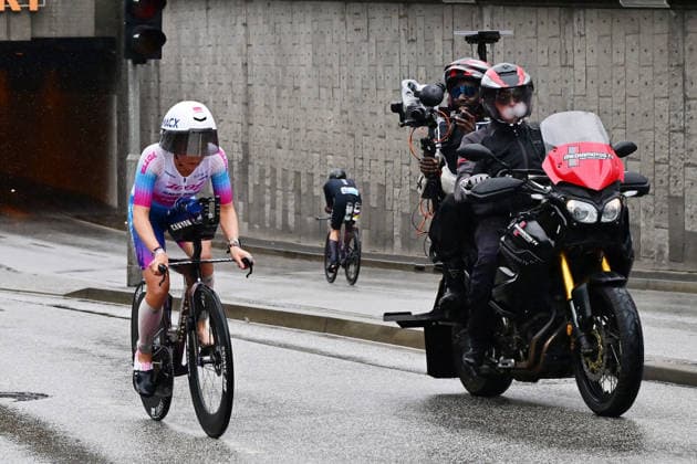GER Ironman Hamburg 07 06 2026, GER Ironman Hamburg, elite women in the picture Marjolaine PierrÃ FRA on the bike at the Kunsthalle nordphotoxGmbH xWitke nph00002