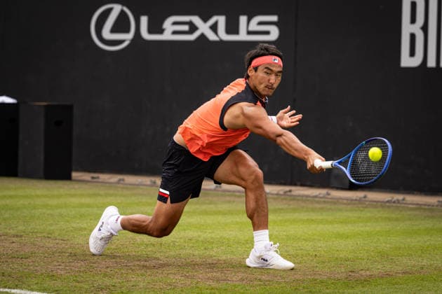 RECORD DATE NOT STATED 6th June 2026; The Edgbaston Priory Club, Birmingham, Midlands, England; 2026 Lexus Birmingham Open Tennis, Day Eight; Yunchaokete Bu (CHN) plays a backhand in his semi final match against Arthur Fery (GBR) GodfreyxPitt