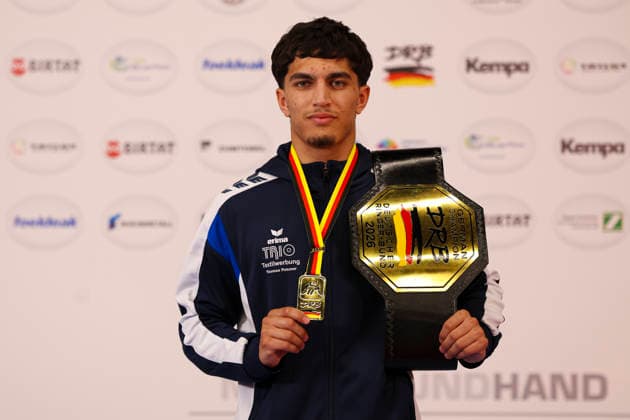 RINGING German Championships 2026 Amin Aliyev wins the gold medal in the Greco-Roman weight class up to 55 kg at the German Championships 2026 in Elsenfeld