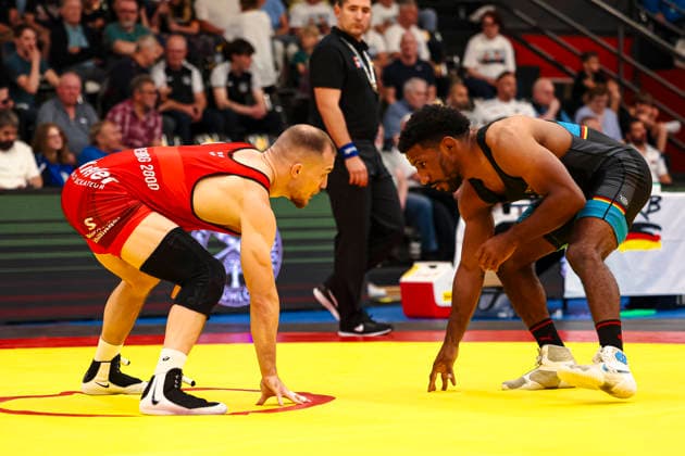 RINGEN German Championships 2026 65kg freestyle Andre Clarke ASV Mainz 88 against Kevin Henkel SV Freiburg Haslach