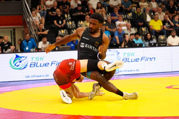 RINGEN German Championships 2026 65kg freestyle Andre Clarke ASV Mainz 88 against Kevin Henkel SV Freiburg Haslach