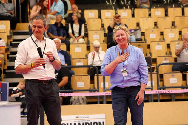 RINGING German Championships 2026 DRB President Jens Nettekoven and Ulrike Susanne Weinz Chairman of the CCF Children Cancer Foundation