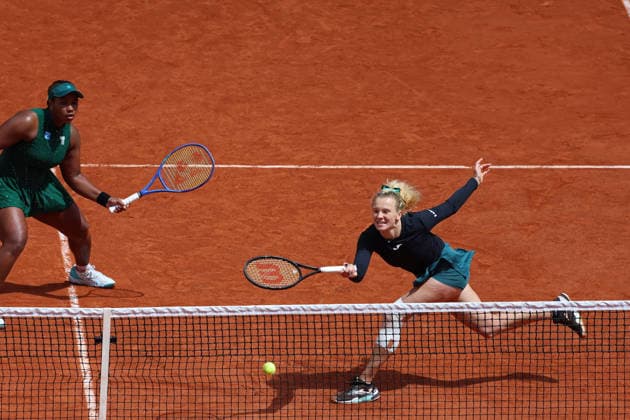 RECORD DATE NOT STATED 7th June 2026; Roland Garros, Paris, France; 2026 French Open Tennis, Day 20; Katerina Siniakova (CZE) takes the ball early at the net to win the ladies doubles title JonxBromley