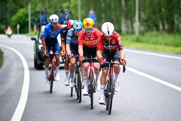 Brussels Cycling Classic 2026 Cycling Race BRUSSEL, BELGIUM - JUNE 07 : Pedersen Casper (DEN) of Soudal Quick-Step, Fontaine Titouan (FRA) of Groupama - FDJ United, Grignard Sebastien (BEL) of Lotto Intermarche, Pedersen Henrik (DEN) of Uno-X Mobility, Mayrhofer Marius (GER) of Tudor Pro Cycling Team in the escape pack during the 106th edition of Brussels Cycling Classic an UCI ProSeries 1.Pro one day cycling road race for Men Elite of 206.3 km with start in Brussel and finish in Brussel on June 7, 2026 in Brussel, Belgium, 07 06 2026 ( Motordriver Stephan Boone - Brussel Belgium  Copyright: xTomasxSiskx