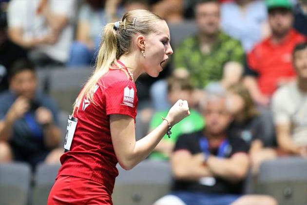 Annett Kaufmann wins the semi-final with 3 3 GER Erfurt TT Finals 2026 German Championships, Table Tennis Exhibition Hall Erfurt 07 06 2026 GER Erfurt TT Finals 2026 German Championships, Table Tennis Exhibition Hall Erfurt 07 06 2026 Thueringen German Championships 06 06 2026 Erfurt Copyright: xEibner-Pressefoto JoergxHirschx EP_JHH