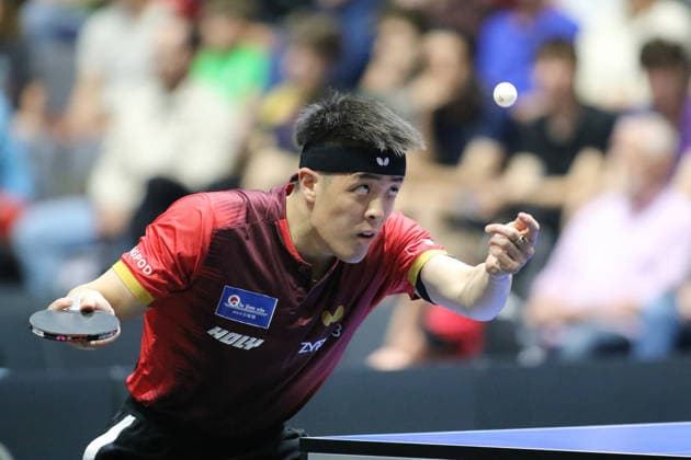 Dang Qiu serving in the semi-final match GER Erfurt TT Finals 2026 German Championships, Table Tennis Exhibition Hall Erfurt 07 06 2026 GER Erfurt TT Finals 2026 German Championships, Table Tennis Exhibition Hall Erfurt 07 06 2026 Thueringen German Championships 06 06 2026 Erfurt Copyright: xEibner-Pressefoto JoergxHirschx EP_JHH