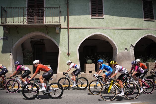 The blue jersey Netherlands™s Demi Vollering of FDJ United - Suez™s The pack rides during Stage 9 of the Giro d™Italia Women, from Saluzzo to Saluzzo, Italy, Sunday, June 7, 2026.  Copyright: xMarcoxAlpozzi LaPressex