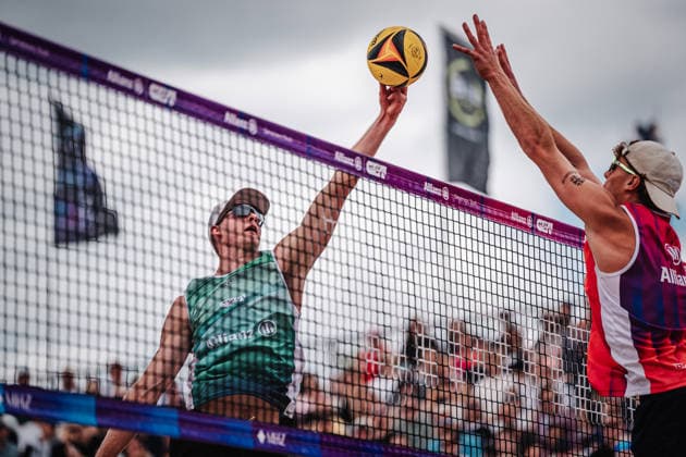Beach volleyball men Allianz German Beach Tour 2026 Tourstop Berlin 07 06 2026 v l Philipp Huster vs Max Just Berlin Funkhaus Beach Berlin Germany