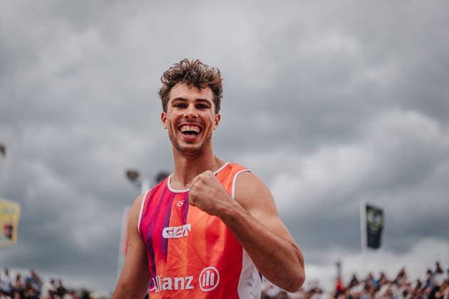 Beach volleyball men Allianz German Beach Tour 2026 Tourstop Berlin 07 06 2026 Lui Wüst celebrates after the victory Berlin Funkhaus Beach Berlin Germany