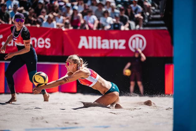 Beach volleyball women Allianz German Beach Tour 2026 tour stop Berlin 07 06 2026 Nele Barber jumps to the ball Berlin Funkhaus Beach Berlin Germany