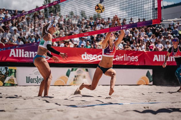 Beach volleyball women Allianz German Beach Tour 2026 Tourstop Berlin 07 06 2026 Nele Barber plays the ball Berlin Funkhaus Beach Berlin Germany