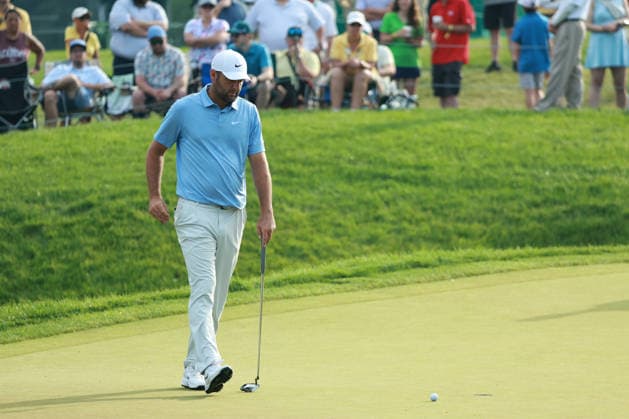 The Memorial Tournament DUBLIN, OHIO - JUNE 07: Scottie Scheffler plays his putt on the 18th green during the conclusion of the third round of The Memorial Tournament presented by Workday after play was suspended due to inclement weather at Muirfield Village Golf Club in Dublin, Ohio, USA on Sunday, June 3, 2026. Dublin Ohio United States  Copyright: xJorgexLemusx originalFilename:lemus-thememor260607_npNyU.jpg