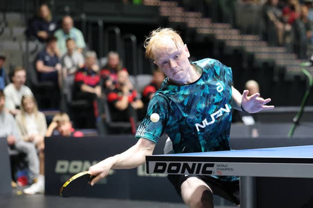 Andre Bertelsmeier with counter topspin GER Erfurt TT Finals 2026 German Championships, Table Tennis Exhibition Hall Erfurt 07 06 2026 GER Erfurt TT Finals 2026 German Championships, Table Tennis Exhibition Hall Erfurt 07 06 2026 Thuringia German Championships 06 06 2026 Erfurt Copyright: xEibner-Pressefoto JoergxHirschx EP_JHH