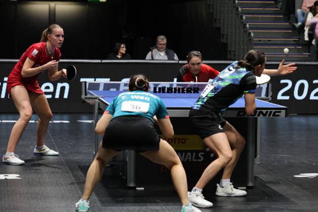 Annett Kaufmann with Xiaona Wan in the final against Yuan Wan and Sabine Winter GER Erfurt TT Finals 2026 German Championships, Table Tennis Exhibition Hall Erfurt 07 06 2026 GER Erfurt TT Finals 2026 German Championships, Table Tennis Exhibition Hall Erfurt 07 06 2026 Thuringia German Championships 06 06 2026 Erfurt Copyright: xEibner-Pressefoto JoergxHirschx EP_JHH