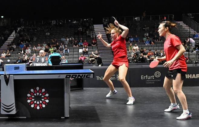 Annet Kaufmann SV DJK Kolbermoor and Xiaona Shan ttc berlin eastside are the new German womens doubles champions Annet Kaufmann SV DJK Kolbermoor and Xiaona Shan ttc berlin eastside are the new German womens doubles champions They beat Sabine Winter Yuan Wan Dachau Weinheim in the final Final day of the German womens and mens championships on June 7, 2026 at Messe Erfurt as part of the 3 German Table Tennis Finals in Erfurt Erfurt Messe Erfurt Thuringia Germany