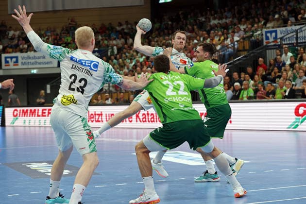 07 06 2026, xovx, Handball Daikin Handball Bundesliga, HSG Wetzlar SC Magedeburg v l Magnus Saugstrup SC Magdeburg , Jona Schoch HSG Wetzlar , Felix Claar SC Magdeburg , Josip Simic HSG Wetzlar Wetzlar Buderus Arena Hessen Germany EN