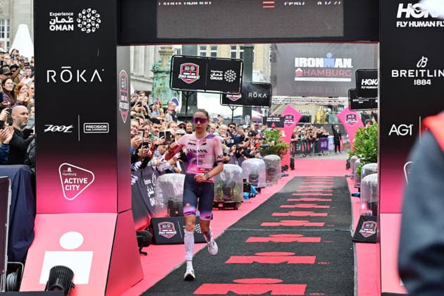 GER Ironman Hamburg 07 06 2026, GER Ironman Hamburg, Elite Women in picture 2nd place Laura Philipp GER at the finish line nordphotoxGmbH xWitke nph00002