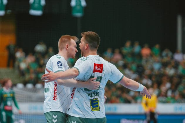 Tom Bergner (TSV GWD Minden, 28) celebration SC DHfK Leipzig - TSV GWD Minden. Bundesliga, Herren Handball, 25 26, GER, Leipzig, Quarterback Immobilien Arena, Round 34 Leipzig Quarterback Immobilien Arena Sachsen GER Copyright: xBillmanxDubex