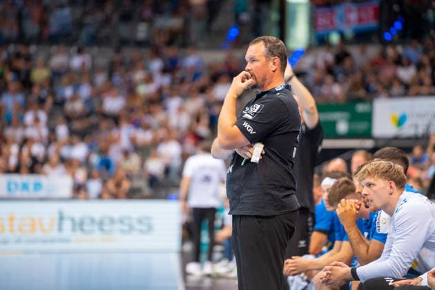 Handball I Men I Season 2025 2026 I Bundesliga I 34 Matchday I TVB Stuttgart HC Erlangen I 07 06 2026 Misha Kaufmann Coach, TVB Stuttgart thoughtfully dissatisfied Stuttgart Porsche Arena Baden Württemberg Germany Copyright: xLobeca MaxxPetershansx
