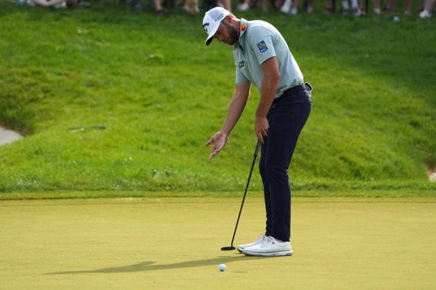 DUBLIN, OH - JUNE 07: Sam Burns of the United States reacts to missing on put on the 14th hole during third round of the Memorial Tournament on June 07, 2026 at the Muirfield Village Golf Club in Dublin, Ohio. (Photo by Jason Mowry Icon Sportswire) GOLF: JUN 07 PGA, Golf Herren the Memorial Tournament presented by Workday EDITORIAL USE ONLY Icon260607015