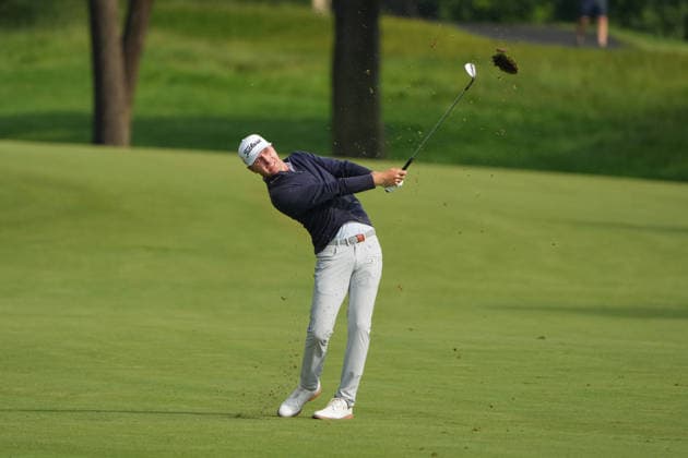 DUBLIN, OH - JUNE 07: Ryan Gerard of the United States plays his shot from he 14th fairway during third round of the Memorial Tournament on June 07, 2026 at the Muirfield Village Golf Club in Dublin, Ohio. (Photo by Jason Mowry Icon Sportswire) GOLF: JUN 07 PGA, Golf Herren the Memorial Tournament presented by Workday EDITORIAL USE ONLY Icon260607017