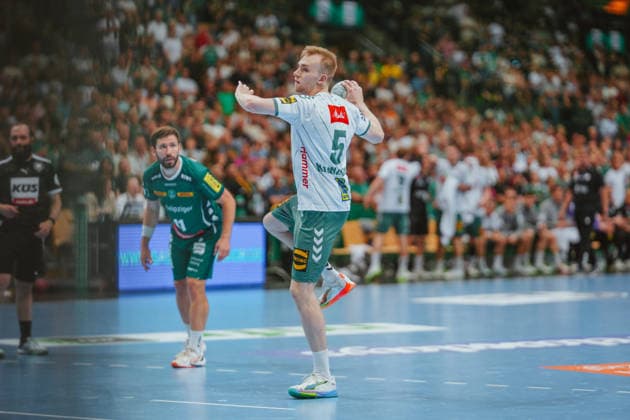 Florian Kranzmann (TSV GWD Minden, 05) penalty SC DHfK Leipzig - TSV GWD Minden. Bundesliga, Herren Handball, 25 26, GER, Leipzig, Quarterback Immobilien Arena, Round 34 Leipzig Quarterback Immobilien Arena Sachsen GER Copyright: xBillmanxDubex