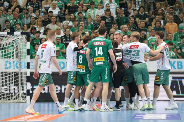 Handball DAIKIN HBL, SC DHfK Leipzig GWD Minden 07 06 2026 Scuffles and tussles between the players Handball, DAIKIN HBL, 1 Bundesliga, Season 2025 2026, Matchday 34 SC DHfK Leipzig vs GWD Minden on 07 06 2026 at Quarterback Immobilien Arena Leipzig Copyright: xBEAUTIFULxSPORTS JanxKaeferx