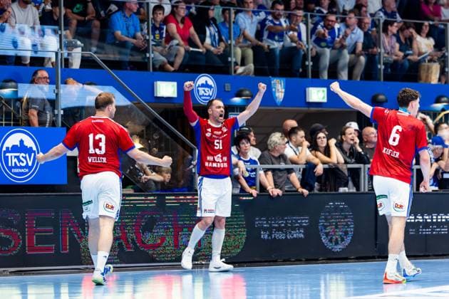 07 06 2026, GER, Handball, Men, Season 25 26, Daikin 1 Bl, 34 Matchday, ThSV Eisenach HSV Hamburg Handball Sport Verein Hamburg Gaspar Mortensen Handball Sport Verein Hamburg 99817 Eisenach Werner Assmann Halle Am Sportp Thueringen Germany