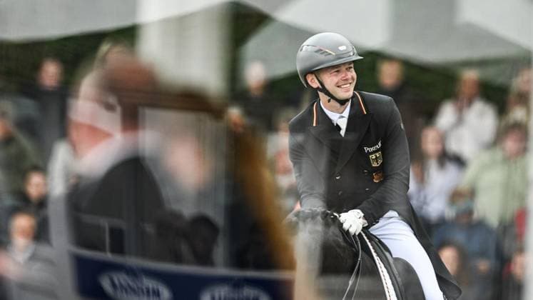 Balve Optimum on Sunday June 7 FOR EDITORIAL PURPOSES ONLY EDITORIAL USE ONLY p Raphael Netz on Great Escape Camelot at the German Dressage Grand Prix Freestyle Championships 2026 on Sunday, June 7, 2026 in Balve Optimum in Balve Copyright SvenjaxHanusch Copyright: SvenjaxHanusch doc866p5abr9xlckhsidt5 ,EDITORIAL USE ONLY