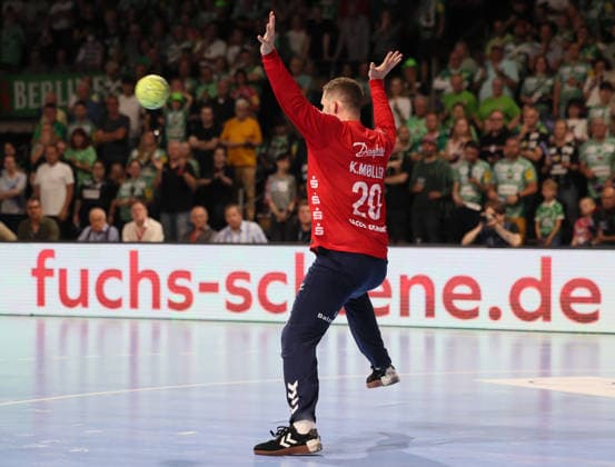 GER HBL Season 2025 2026 FÜCHSE Berlin vs SG Flensburg Handewitt, 07 06 26, Max Schmeling Halle, Berlin, Kevin MOELLER SG Flensburg Handewitt 20 sees the ball coming but cannot fend it off