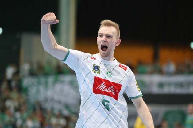 Handball DAIKIN HBL, SC DHfK Leipzig GWD Minden 07 06 2026 Emotional jubilation for Florian Kranzmann 5, GWD Minden Handball, DAIKIN HBL, 1 Bundesliga, Season 2025 2026, 34 Matchday SC DHfK Leipzig vs GWD Minden on 07 06 2026 at the Quarterback Immobilien Arena Leipzig Copyright: xBEAUTIFULxSPORTS JanxKaeferx