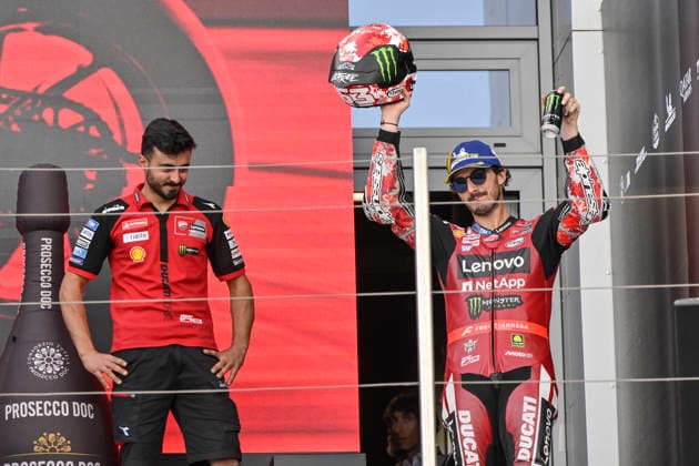 MOTO - MOTO GP - HUNGARY GRAND PRIX 2026 BAGNAIA Francesco (ita), Ducati Lenovo Team, Ducati Desmosedici GP26, portrait celebrates his third place on podium during the 2026 MotoGP Grand Prix of Hungary , on Balaton Park circuit, from June 5 to 7, in Hungary - Balaton ParkHungary  Copyright: xGIGIxSOLDANOx