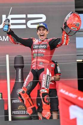 MOTO - MOTO GP - HUNGARY GRAND PRIX 2026 MARQUEZ Marc (spa), Ducati Lenovo Team, Ducati Desmosedici GP26, portrait celebrates his victory on podium during the 2026 MotoGP Grand Prix of Hungary , on Balaton Park circuit, from June 5 to 7, in Hungary - Balaton ParkHungary  Copyright: xGIGIxSOLDANOx