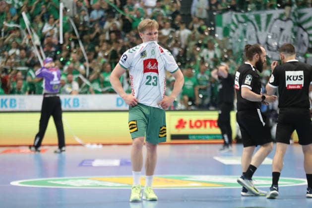 Handball DAIKIN HBL, SC DHfK Leipzig GWD Minden 07 06 2026 Niclas Benedict Heitkamp 23, GWD Minden , Disappointment about relegation Handball, DAIKIN HBL, 1 Bundesliga, Season 2025 2026, 34 Matchday SC DHfK Leipzig vs GWD Minden on 07 06 2026 at Quarterback Immobilien Arena Leipzig Copyright: xBEAUTIFULxSPORTS JanxKaeferx