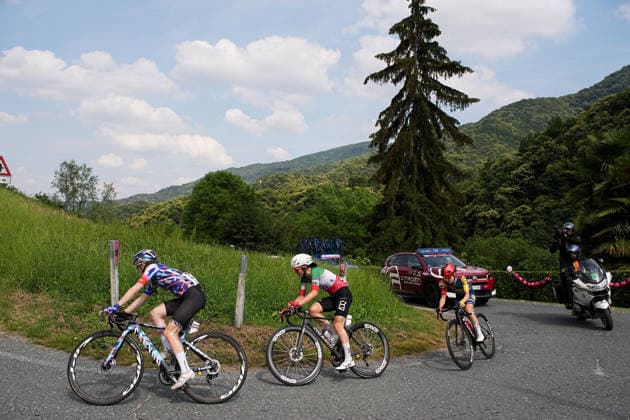 Germany™s Antonia Niedermaier of Canyon SRAM Zondacrypto™s, Italy™s Elisa Longo Borghini of UAE Team ADQ™s, New Zealand™s Niamh Fisher-Black of Lidl - Trek™s during Stage 9 of the Giro d™Italia Women, from Saluzzo to Saluzzo, Italy, Sunday, June 7, 2026.  Copyright: xMarcoxAlpozzi LaPressex