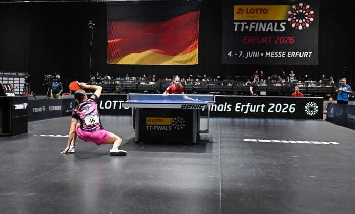 Defending champion Annett Kaufmann SV DJK Kolbermoor wins the individual title at the German Championships for the third time in a row Defending champion Annett Kaufmann SV DJK Kolbermoor wins the individual title at the German Championships for the third time in a row and defeats two-time champion Sabine Winter TSV Dachau in the final two-time champion Sabine Winter TSV Dachau and shed a few tears of joy after her success Final day of the German Womens and Mens Championships on June 7, 2026 at Messe Erfurt as part of the 3 German Table Tennis Finals in Erfurt Erfurt Messe Erfurt Thuringia Germany