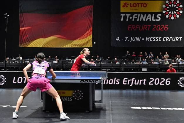 Defending champion Annett Kaufmann SV DJK Kolbermoor wins the individual title at the German Championships for the third time in a row Defending champion Annett Kaufmann SV DJK Kolbermoor wins the individual title at the German Championships for the third time in a row and defeats two-time champion Sabine Winter TSV Dachau in the final two-time champion Sabine Winter TSV Dachau and shed a few tears of joy after her success Final day of the German Womens and Mens Championships on June 7, 2026 at Messe Erfurt as part of the 3 German Table Tennis Finals in Erfurt Erfurt Messe Erfurt Thuringia Germany