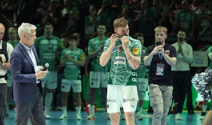 Frank Steffel, Lasse Andersson bid farewell Sport Handball HBL Bundesliga Herren 34 Spieltag Saison 2025 2026 07 06 2026 Füchse Berlin vs SG Flensburg Handewitt