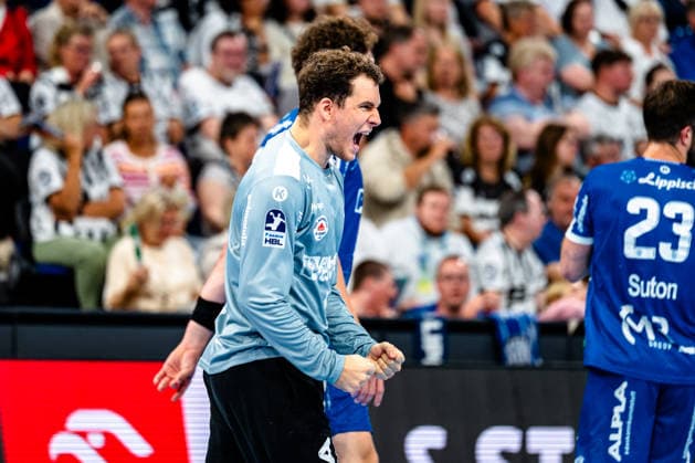 07 06 2026, xdobgx, Handball Daikin HBL, THW Kiel TBV Lemgo Lippe v l Constantin Möstl TBV Lemgo Lippe, 1 cheers over held ball, defended, held, Torhueter Kiel