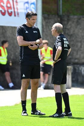 07 06 2026 Soccer season 2025 2026 Test match friendly match preparation match SV Gloria Weilersbach TSV Germania Kirchehrenbach LuPf xluxpfx Deniz Aytekin referee and Hans Rößlein Roesslein assistant from left