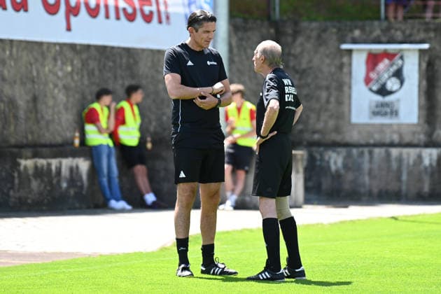 07 06 2026 Soccer season 2025 2026 Test match friendly match preparation match SV Gloria Weilersbach TSV Germania Kirchehrenbach LuPf xluxpfx Deniz Aytekin referee and Hans Rößlein Roesslein assistant from left